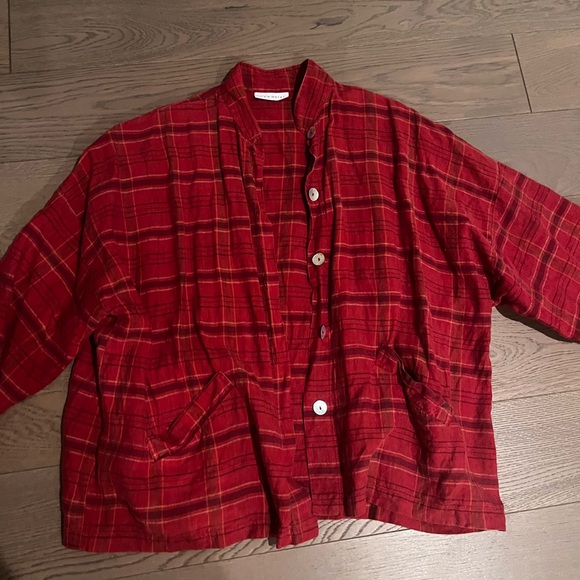 Vtg Bryn Walker Red Plaid Linen Jacket - Picture 1 of 8